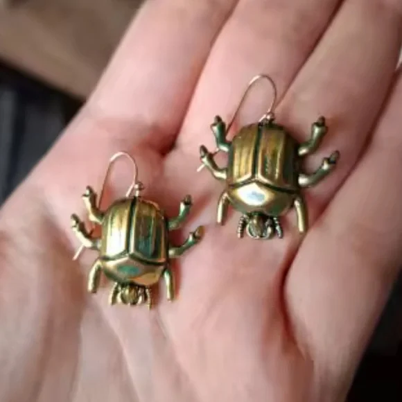 Egyptian Green Beetle Earrings - Picture 6 of 8